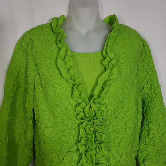 Great Cavalier St. Paul Womens Blouse Shell 2 Piece Large Green Button Ruffle - Picture 5 of 12